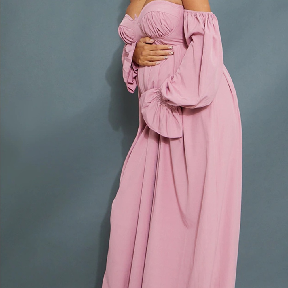 NWT PrettyLittleThing MATERNITY PINK CORSET BARDOT WIDE LEG JUMPSUIT size 4 - Picture 3 of 6